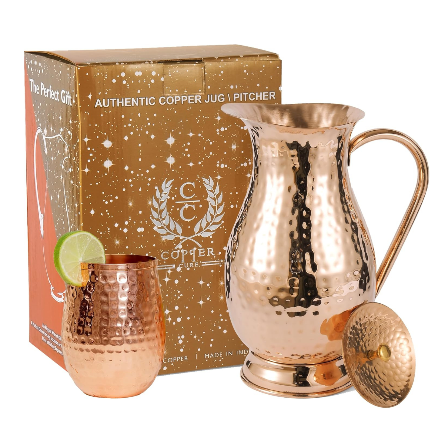 Hammered Copper Water Jug (1.2L & 2cups Set) | 純銅精品儲水壺1.2公升 (1.2L & 2Cups)