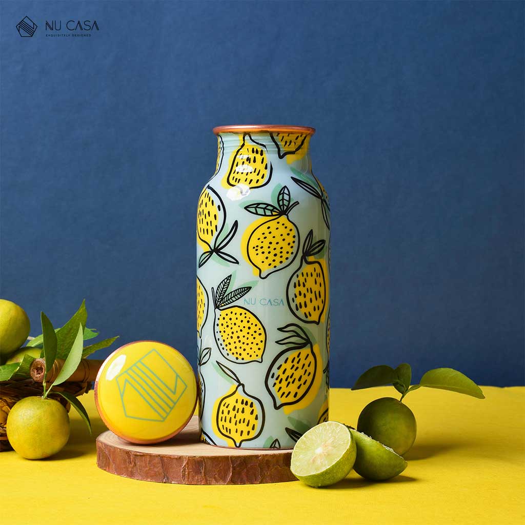 Ayurveda Copper Lemon Print Bottle (500ml) |阿育吠陀銅水樽 水果檸款式