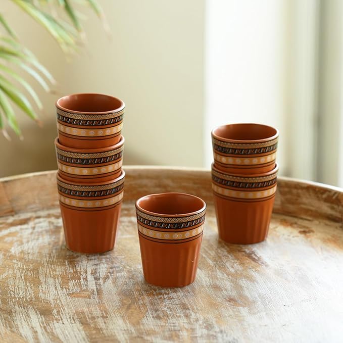 Traditional Ceramic Kullad Chai Cups Set of 6 |傳統香料奶茶陶茶杯套裝(6個裝)