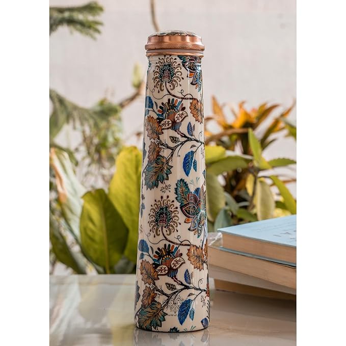 Copper Mixed Floral Printed Slim Bottle (750ml) | 印度手工純銅水瓶|阿育吠陀飲用銅水習慣