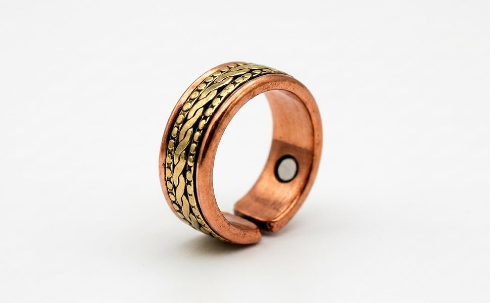 Dual-Tone Magnetic Ring |雙色編織雕花純銅戒指 (#YS013)