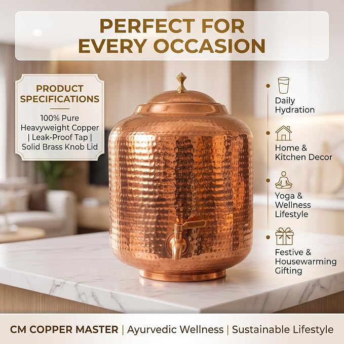Copper Hammered XL Tank (18L & 4Cups) | 純銅儲水桶 - 18公升及4銅杯