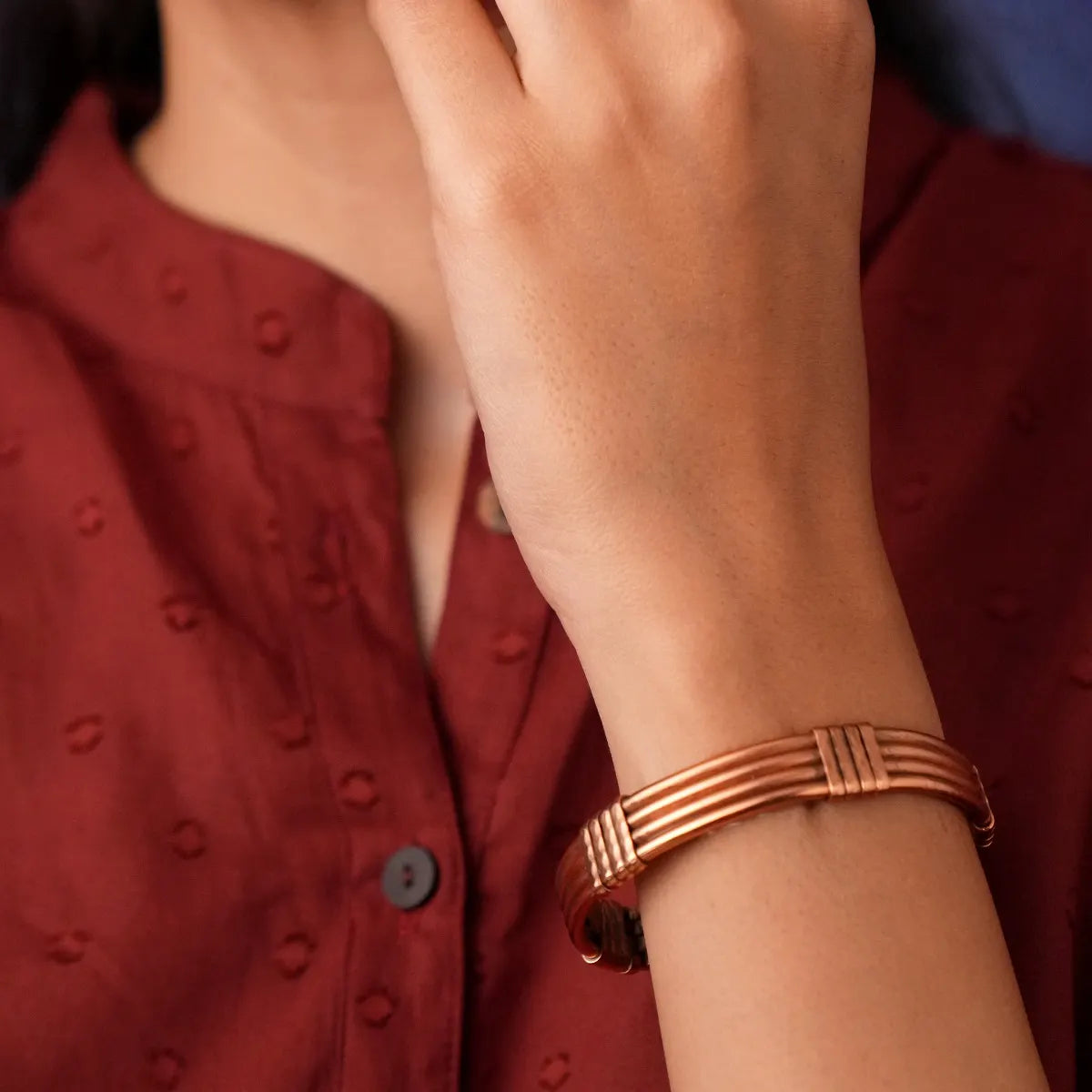 Unisex Rustic Craftsman Tri-band Isha Copper Bracelet |  三束錘鍛手工藝銅手環  (#YS037)