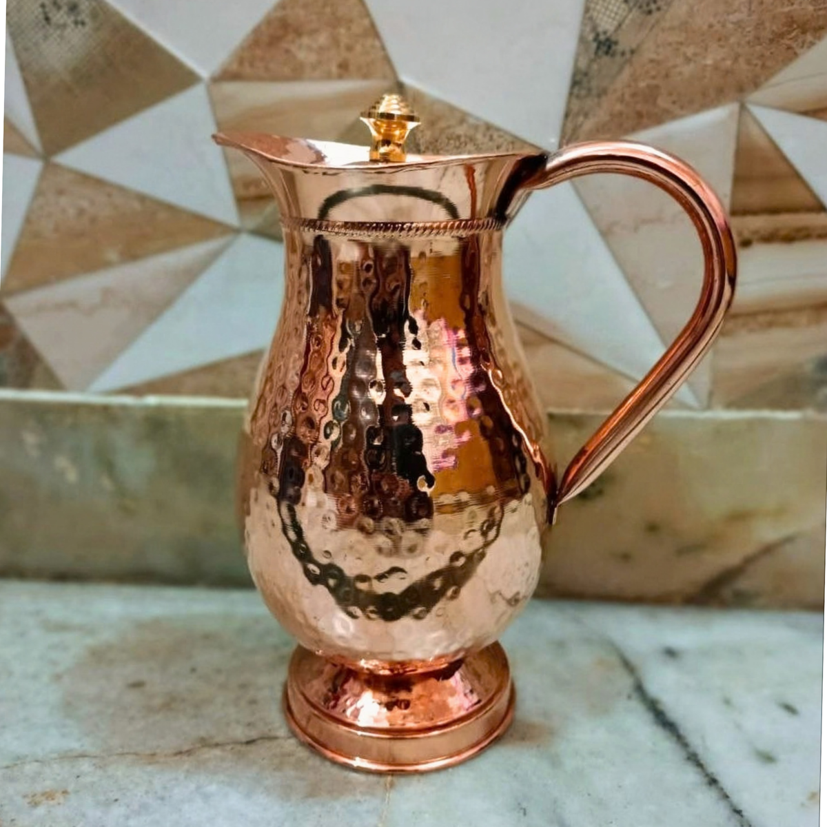 Ayurveda Antique Hammered Copper Jug Set with 2 Cups｜ 純銅精品儲水壺套裝 (#CJ122)