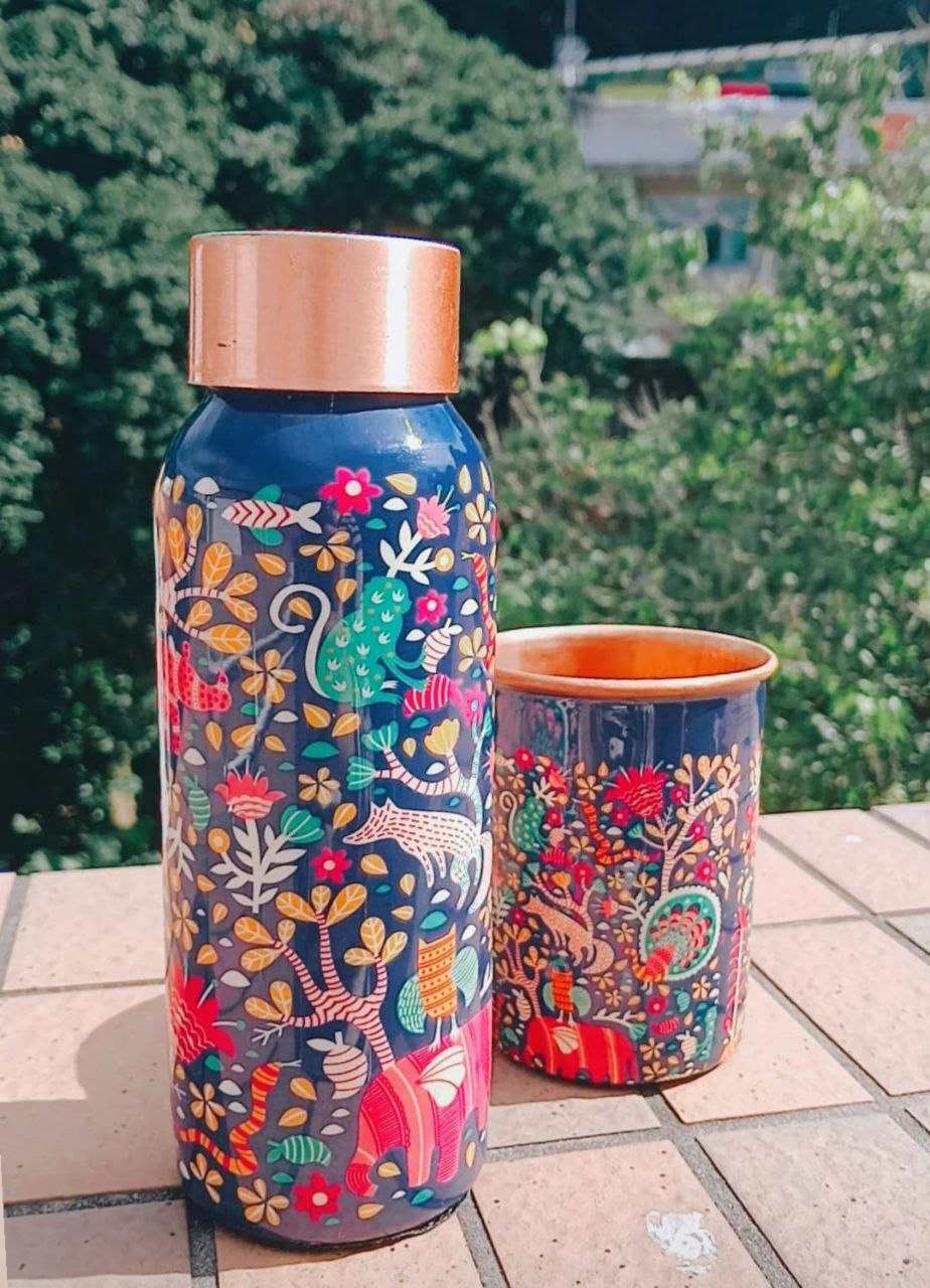 Copper Bottle Printed Animal (950ml) ｜ 印度手工純銅水瓶｜阿育吠陀飲用銅水習慣