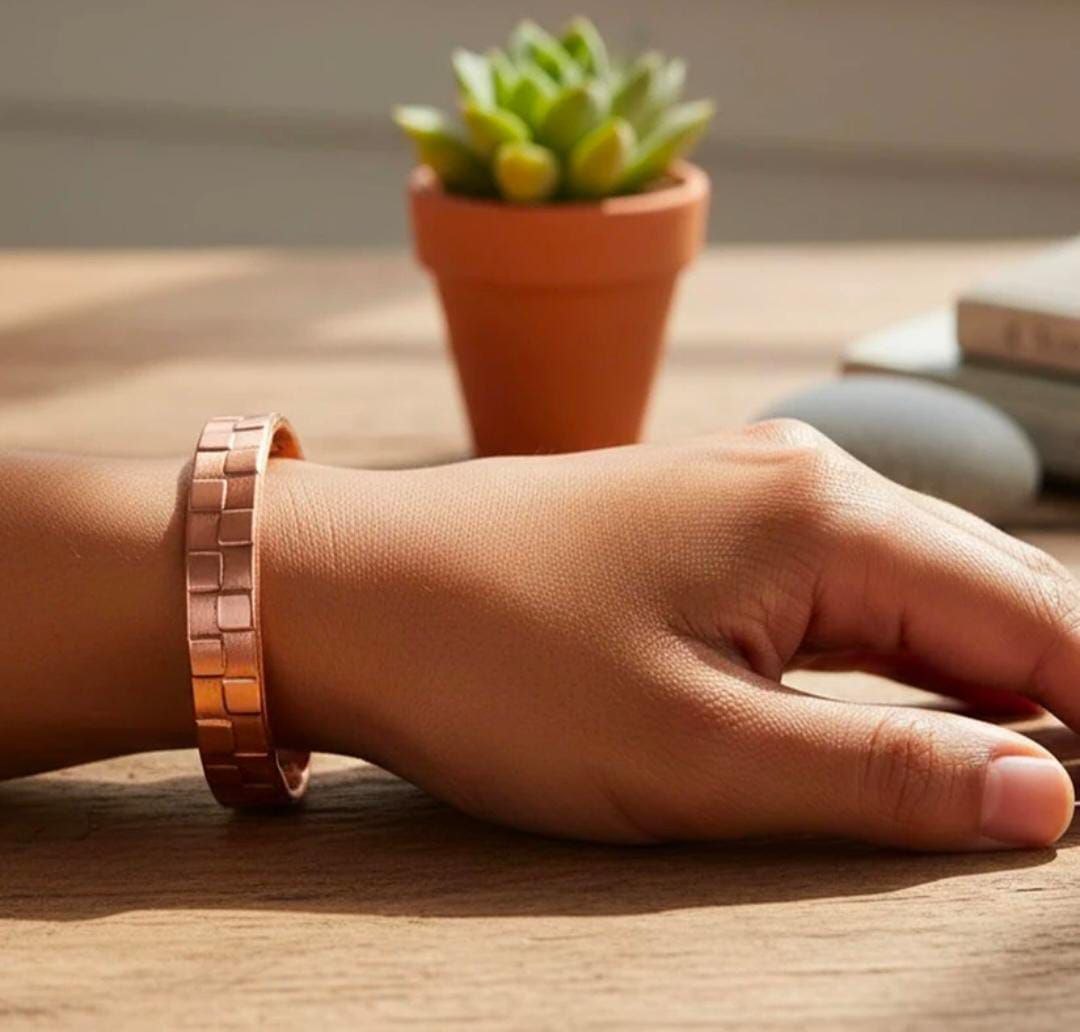 Checkerboard Magnet Copper Bracelet  |  幾何壓紋純銅手鐲 (#YS028)