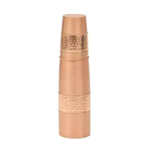 Copper Travel Printed Bottle & Cup (950ml & 300ml) ｜ 印度手工純銅水瓶旅行套裝