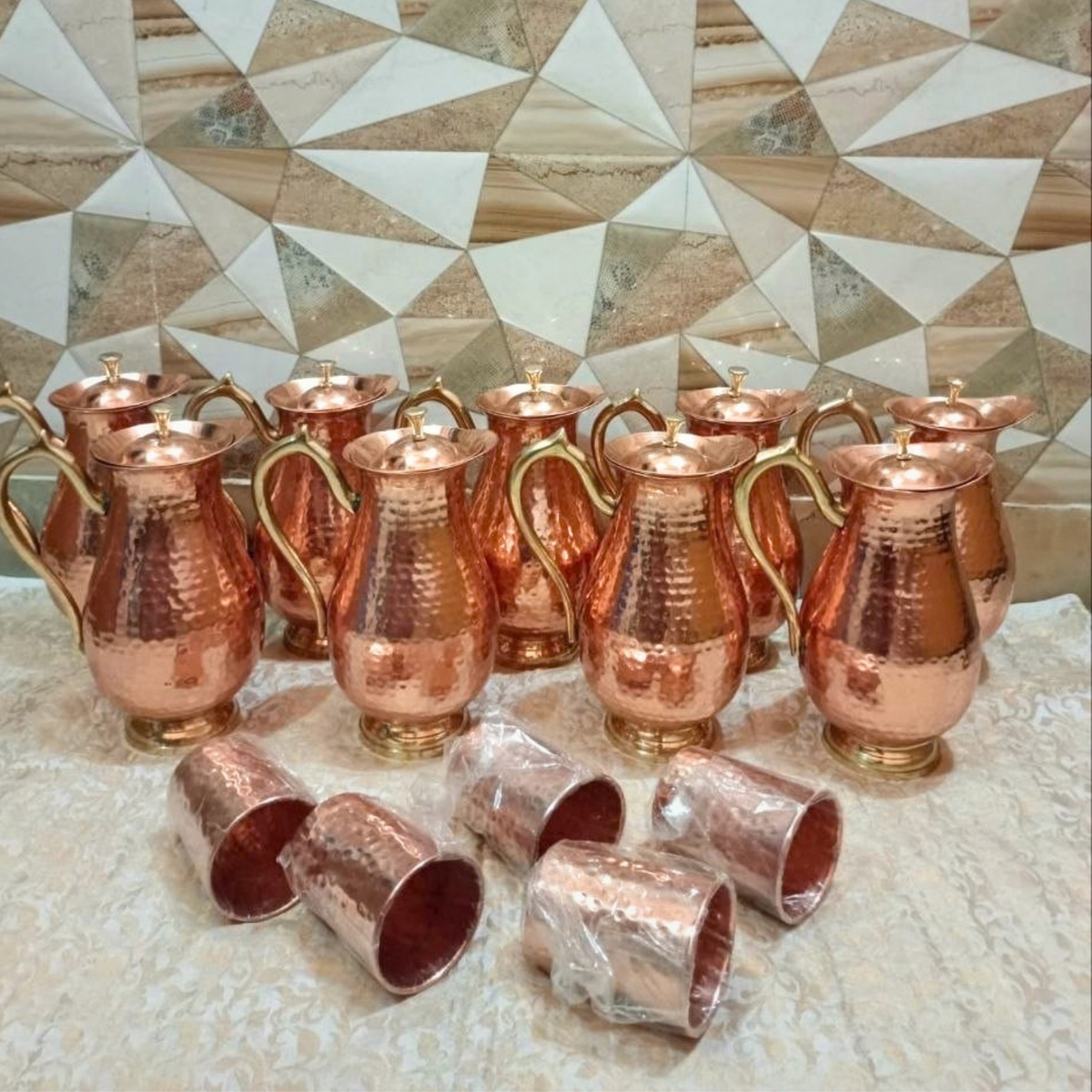 Ayurveda Antique Hammered Copper Jug Set with 2 Cups｜ 純銅精品儲水壺套裝 (#CJ122)