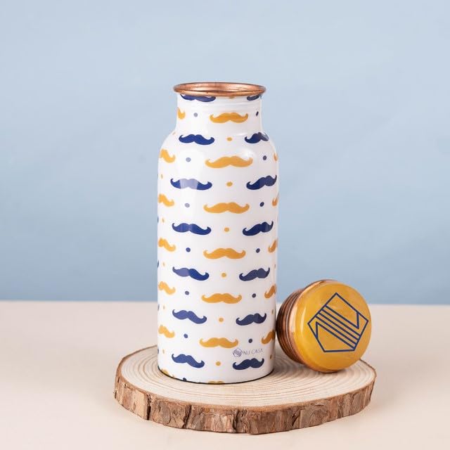 Copper Bottle - White Moustache Printed (500ml) ｜白色鬍鬚叔叔銅水樽 (#NU005)