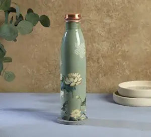 Copper Lotus Printed Bottle  (950ml) ｜ 印度手工純銅水瓶