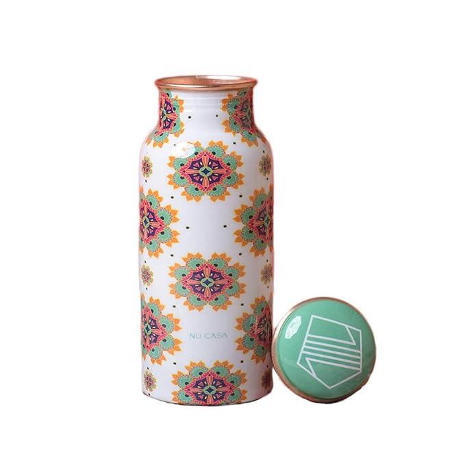 Copper Bottle - White Mandala Floral Printed  (500ml) ｜白色曼陀羅銅水瓶 (#NU001)