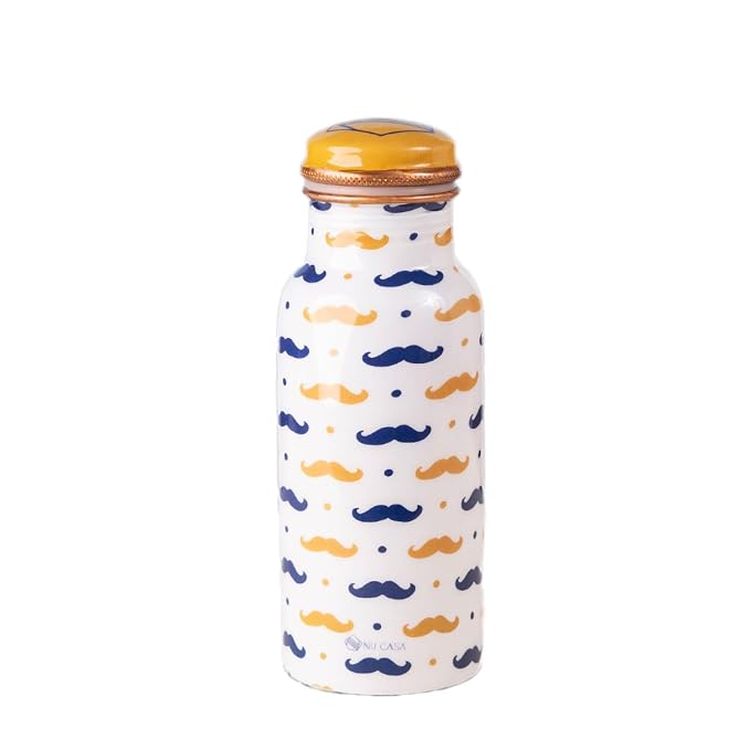 Copper Bottle - White Moustache Printed (500ml) ｜白色鬍鬚叔叔銅水樽 (#NU005)