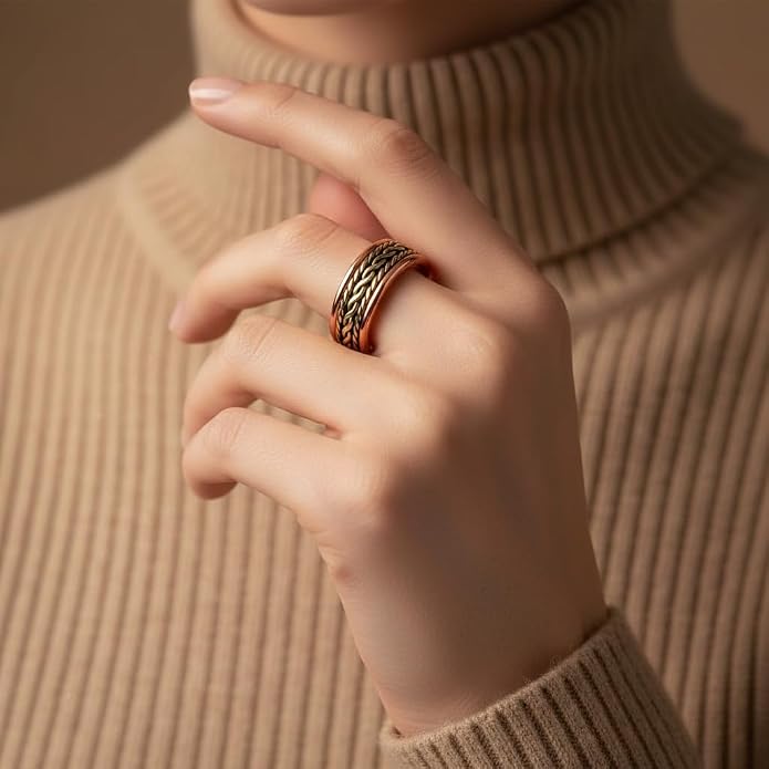 Dual-Tone Magnetic Ring ｜雙色編織雕花純銅戒指 (#YS013)