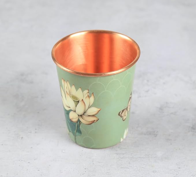 Copper Lotus Printed Cup (275ml) - Pack Of 2｜ 印度手工純銅水杯 2隻