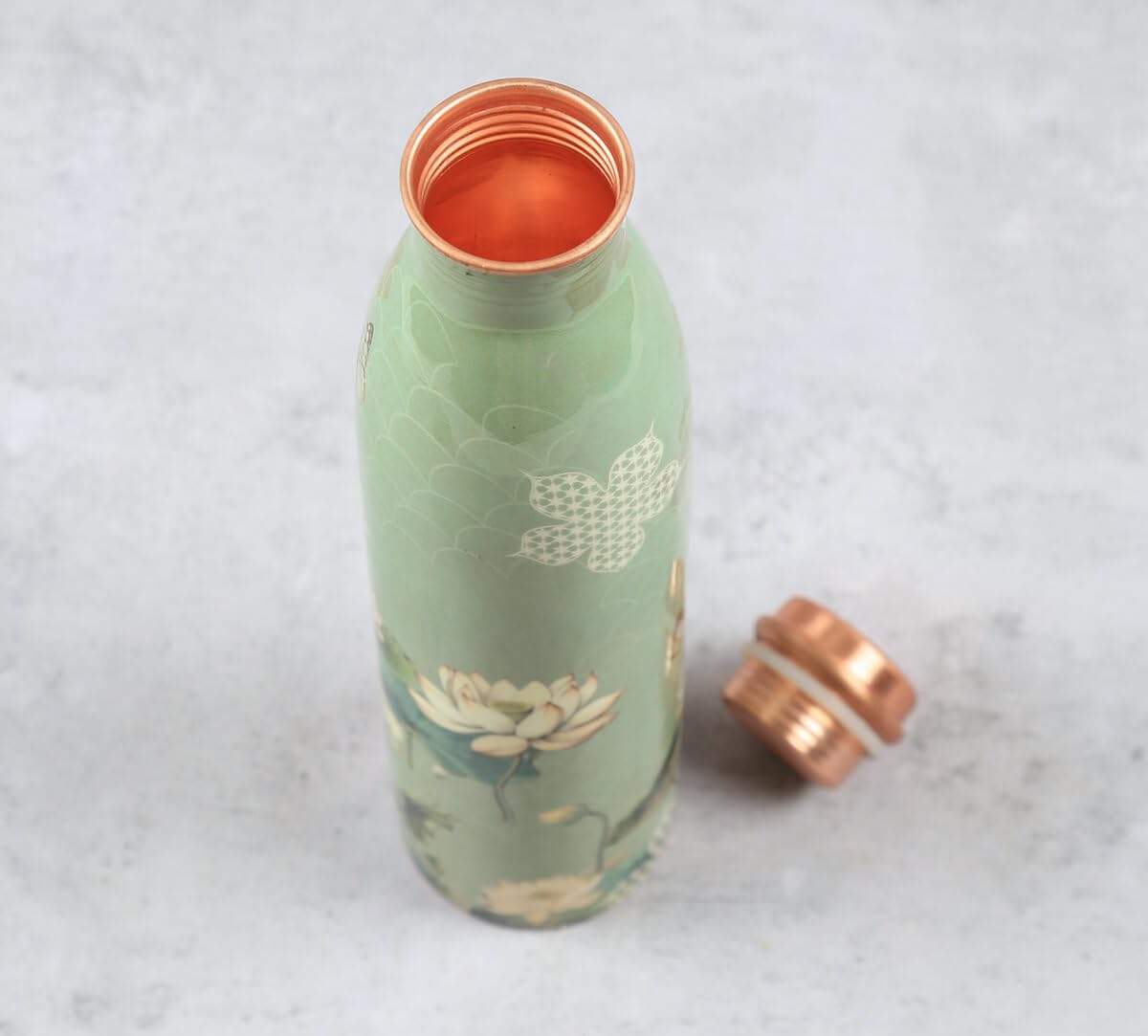 Copper Lotus Printed Bottle  (950ml) ｜ 印度手工純銅水瓶｜阿育吠陀飲用銅水習慣