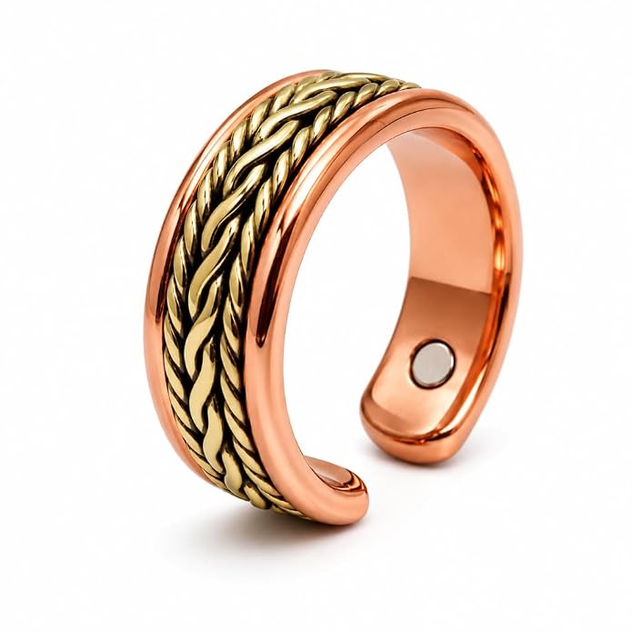 Dual-Tone Magnetic Ring ｜雙色編織雕花純銅戒指 (#YS013)