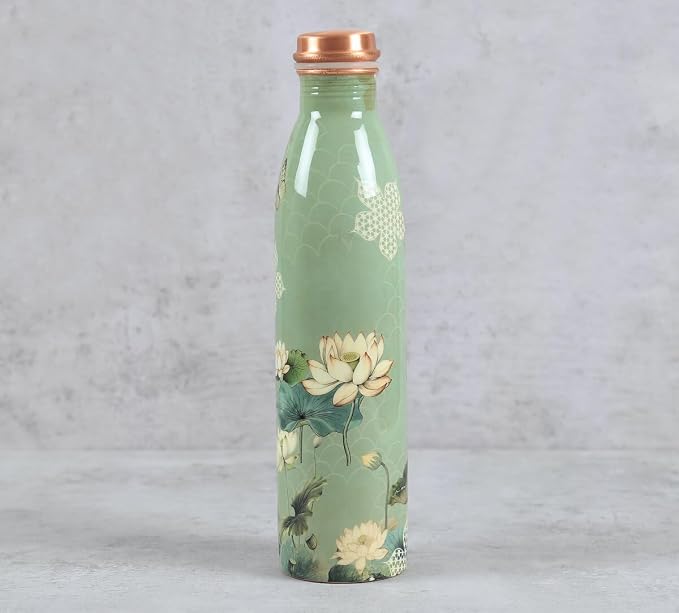 Copper Lotus Printed Bottle  (950ml) ｜ 印度手工純銅水瓶