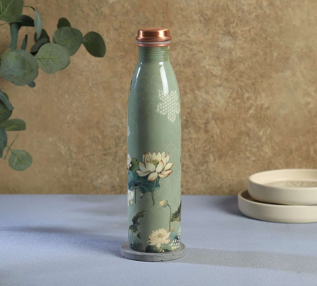 Copper Lotus Printed Bottle  (950ml) ｜ 印度手工純銅水瓶｜阿育吠陀飲用銅水習慣