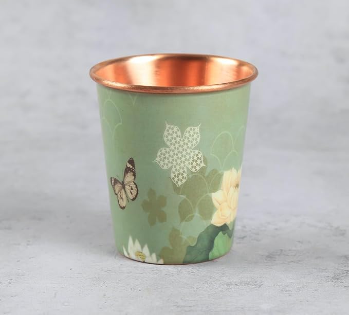 Copper Lotus Printed Cup (275ml) - Pack Of 2｜ 印度手工純銅水杯 2隻