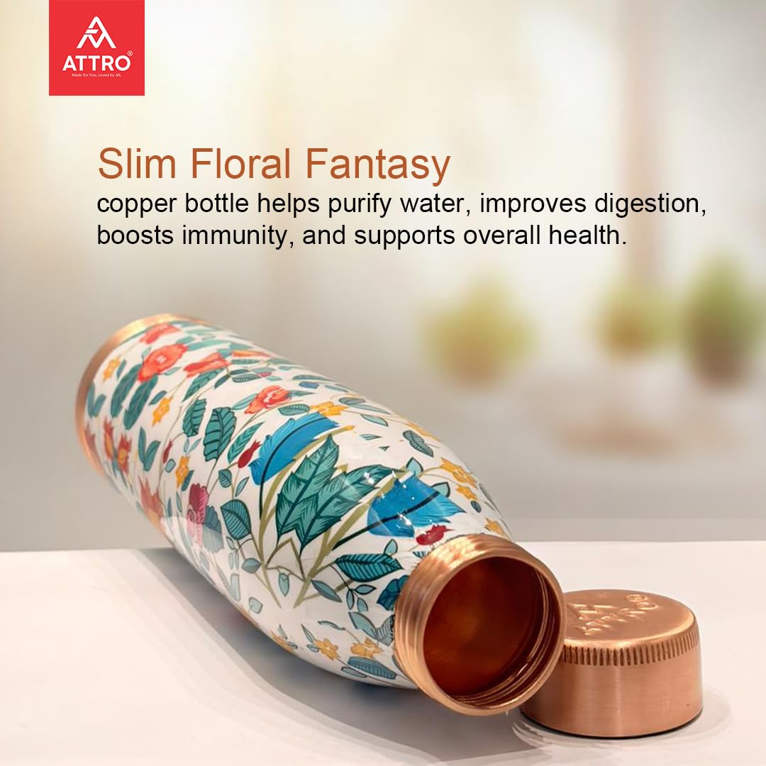 Copper Attro Blue Forest Printed Bottle (950ml) ｜ 印度手工純銅水瓶