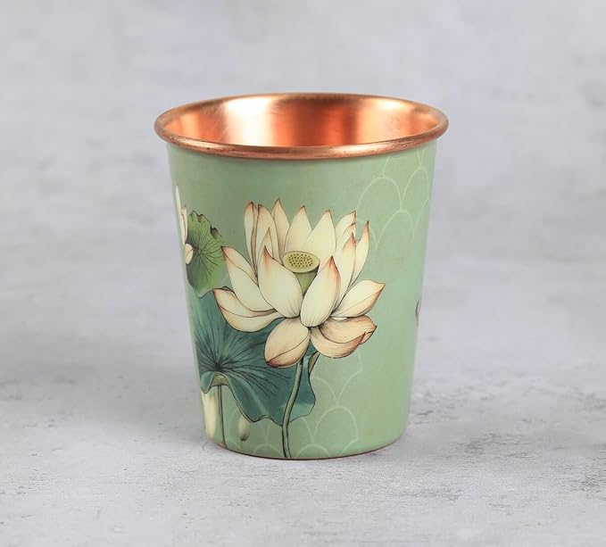 Copper Lotus Printed Cup (275ml) - Pack Of 2｜ 印度手工純銅水杯 2隻