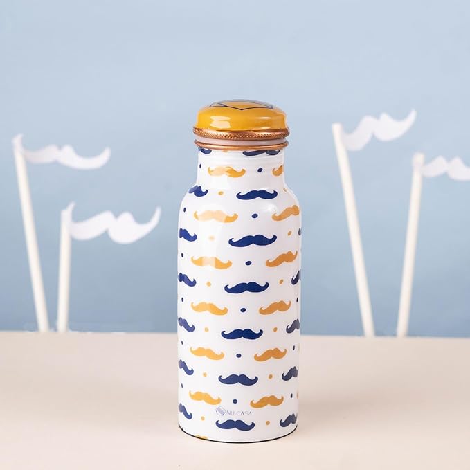 Copper Bottle - White Moustache Printed (500ml) ｜白色鬍鬚叔叔銅水樽 (#NU005)