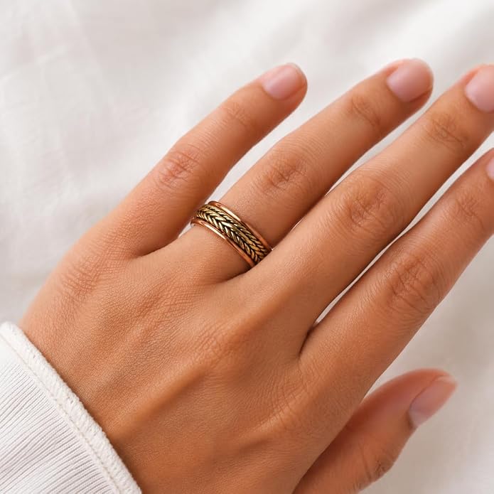 Dual-Tone Magnetic Ring ｜雙色編織雕花純銅戒指 (#YS013)