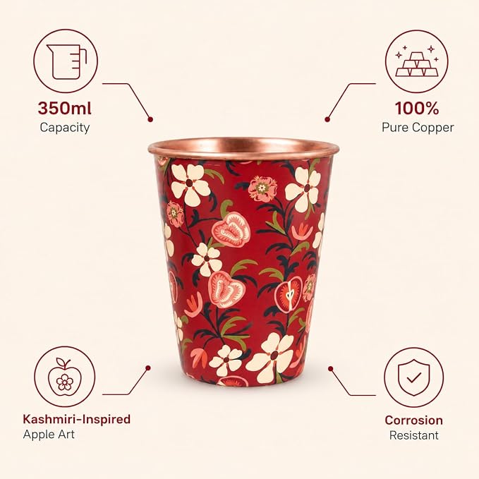 Copper Apple Orchards Copper Tumbler  Cup (275ml) - Pack Of 2｜ 印度手工純銅水杯 2隻