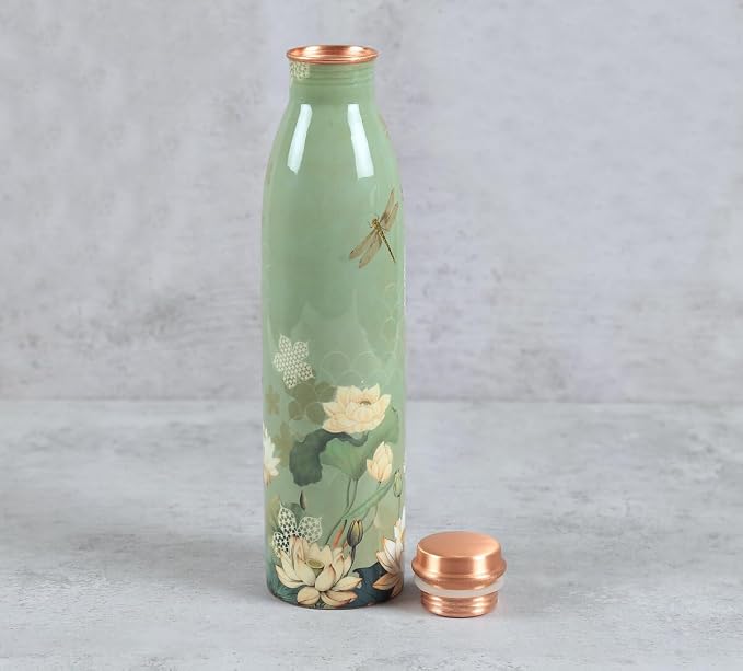 Copper Lotus Printed Bottle  (950ml) ｜ 印度手工純銅水瓶