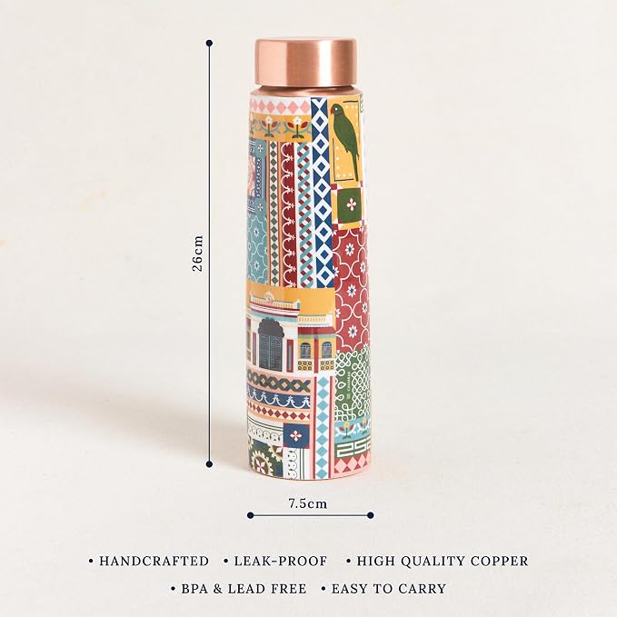Copper Animal Printed Bottle  (950ml) ｜ 印度手工純銅水瓶 - 動物