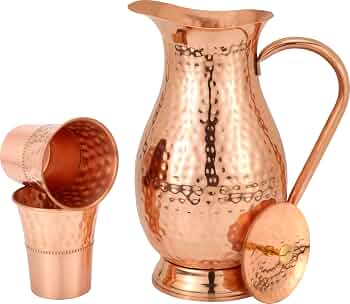 Hammered Copper Jug Set  (1.5L & 2cups) (#CJ1500)｜ 純銅精品儲水壺 - 1.5公升 及 2水杯