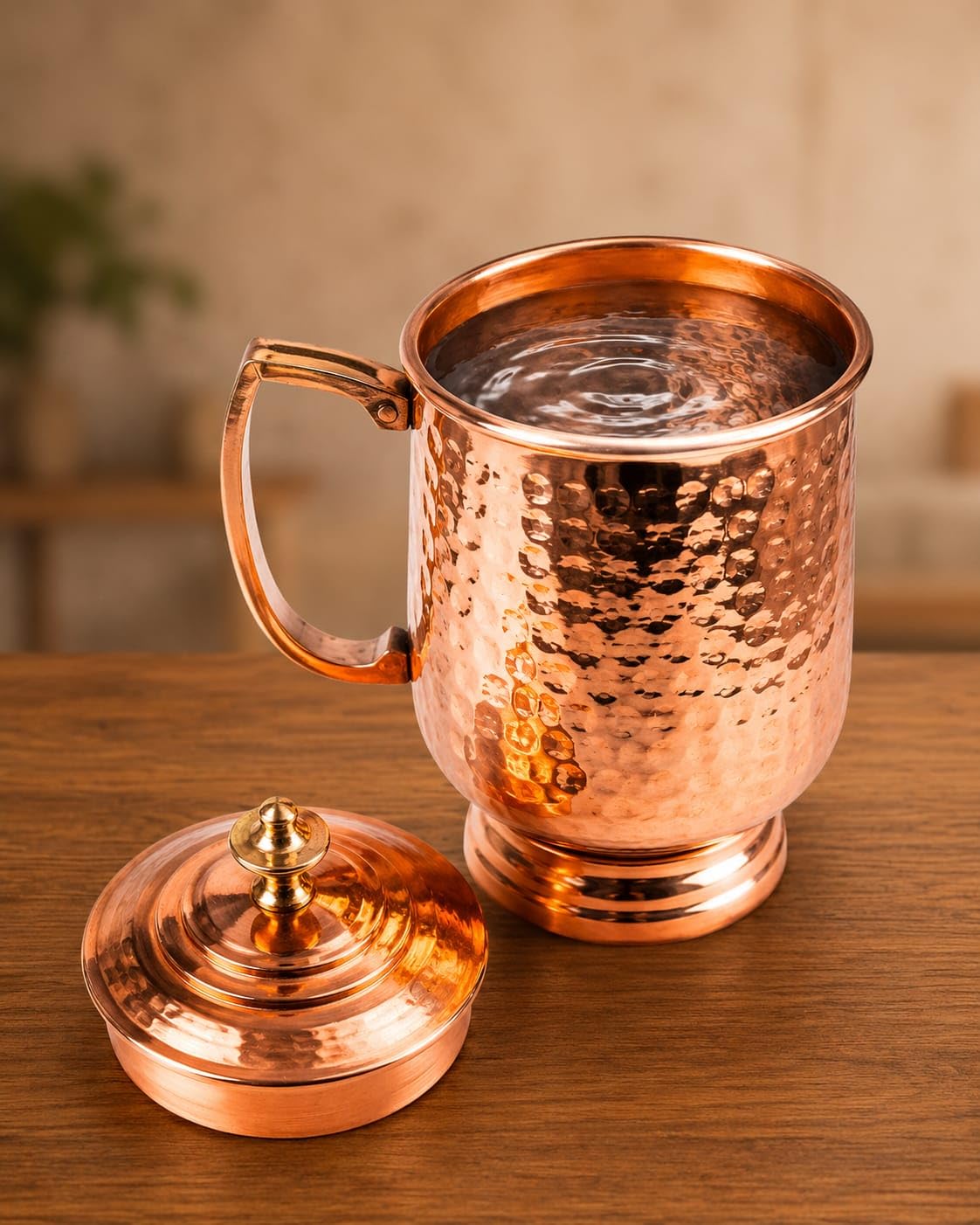 Ayurveda Copper Mug with lid  (500ml) ｜ 阿育吠陀帶蓋銅水杯 (#CC500)