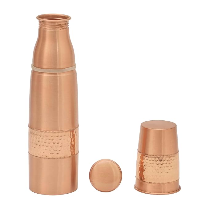 Copper Travel Printed Bottle & Cup (950ml & 300ml) ｜ 印度手工純銅水瓶旅行套裝