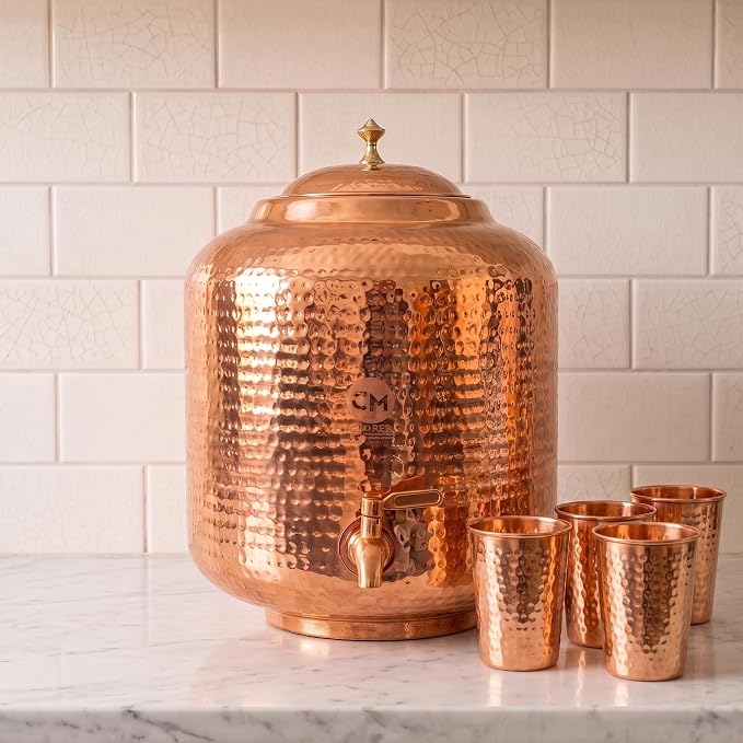 Copper Hammered XL Tank (18L & 4Cups) ｜ 純銅儲水桶 - 18公升及4銅杯