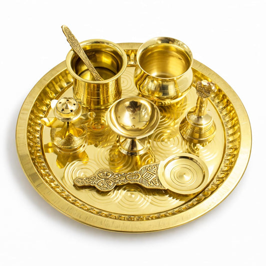 10" Brass Puja Set | 10英吋經典黃銅儀式托盤套組