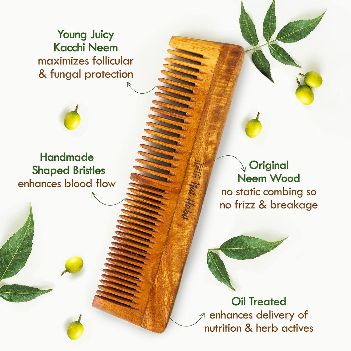 Neem Combs (pack of 2) ｜印度苦楝木梳（經過印楝與芝麻油及13種草本植物精華浸泡）