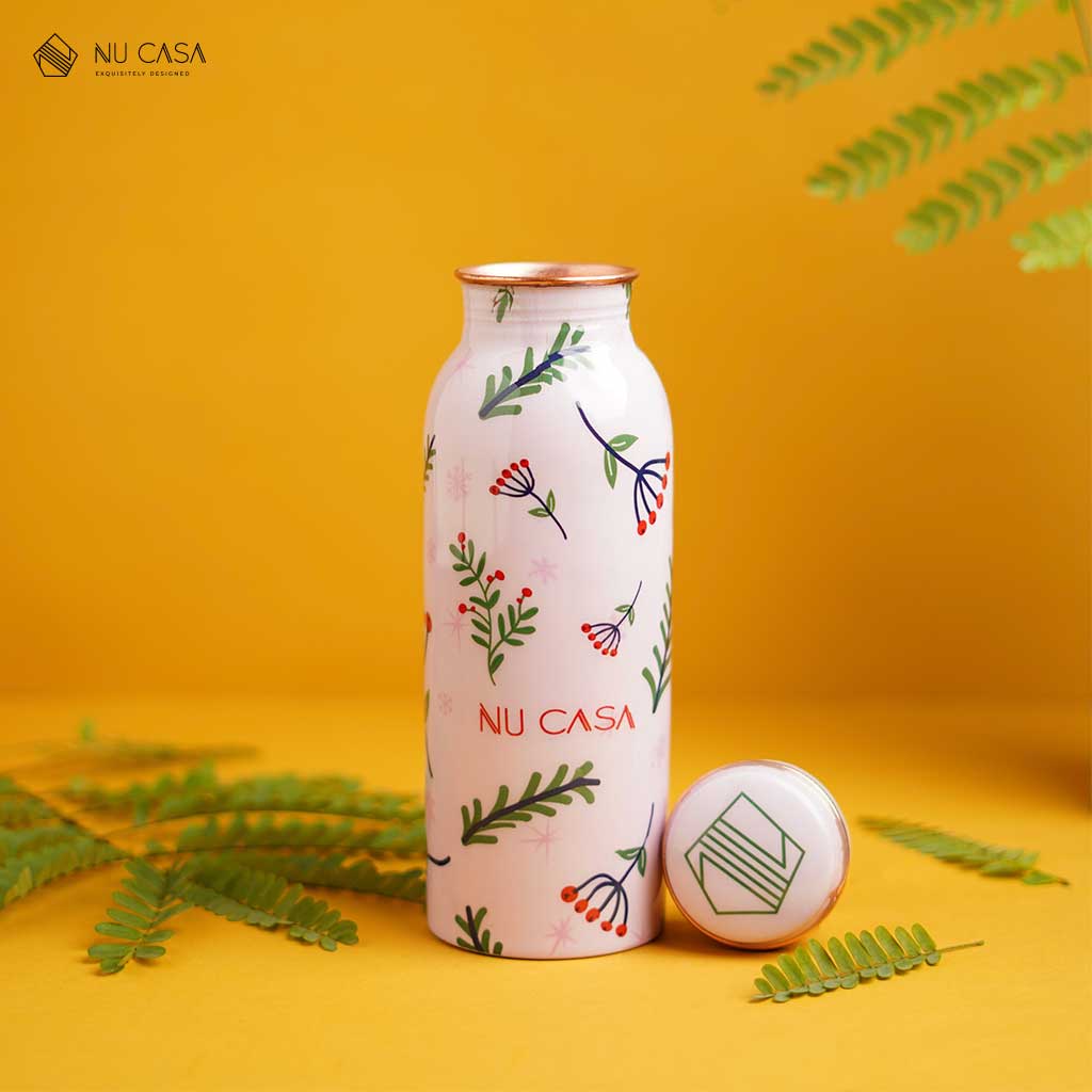 Ayurveda Copper Cherry Blossom Print Bottle (500ml) ｜阿育吠陀銅水樽