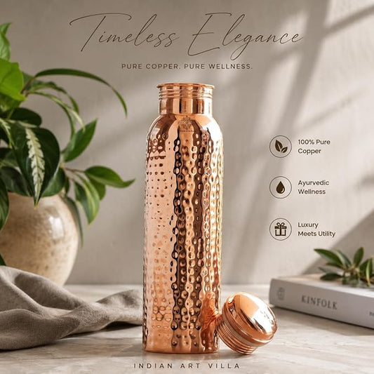 阿育吠陀銅水瓶｜Ayurveda Hammered Copper Bottle (950ml) (#CB950)