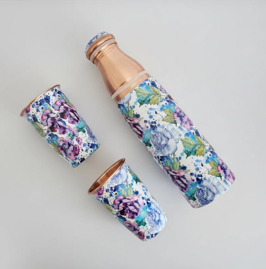 Copper Bottle Set 950ml & 2 Cups (Purple Paints)｜ 印度手工純銅水瓶杯具組合｜阿育吠陀飲用銅水習慣 (Copy)