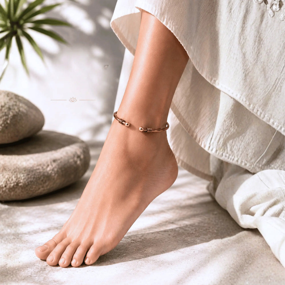 Adjustable Copper Anklet Leg Kada with Brass Bead｜極簡純銅金珠腳踝環 (#YS045B)