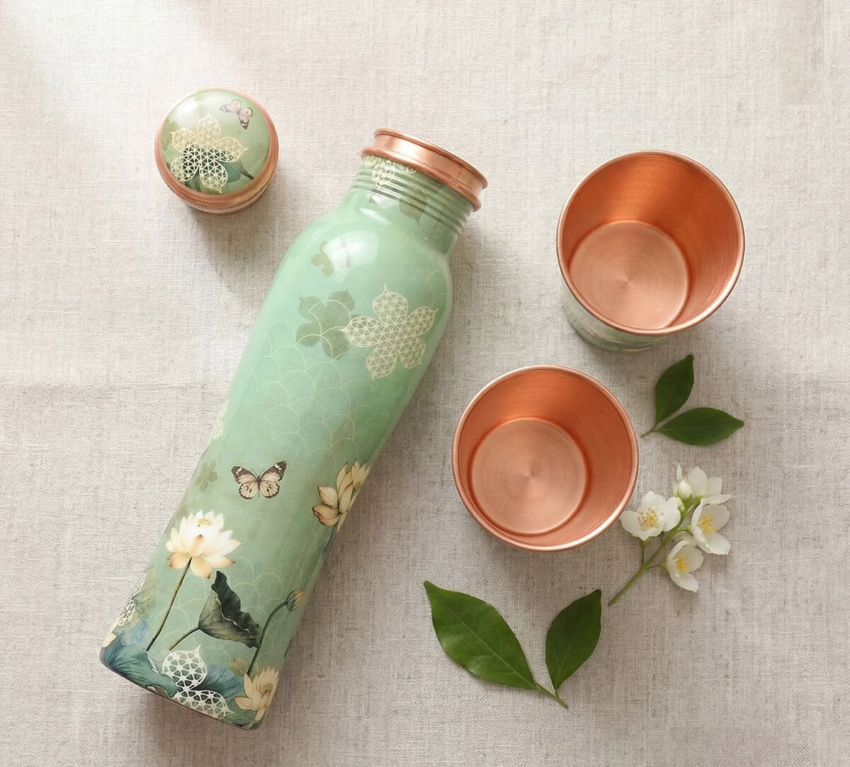 Copper Lotus Printed Cup (275ml) - Pack Of 2｜ 印度手工純銅水杯 2隻