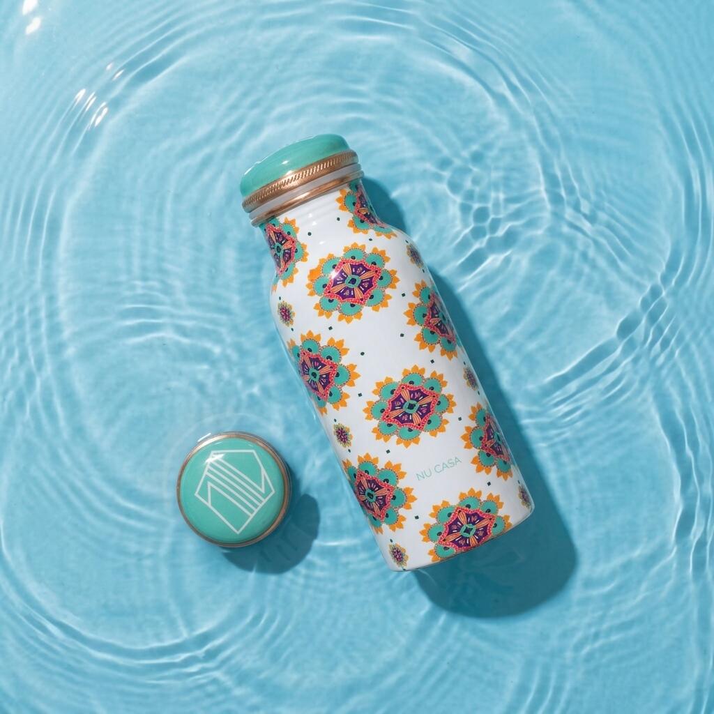 Copper Bottle - White Mandala Floral Printed  (500ml) ｜白色曼陀羅銅水瓶 (#NU001)