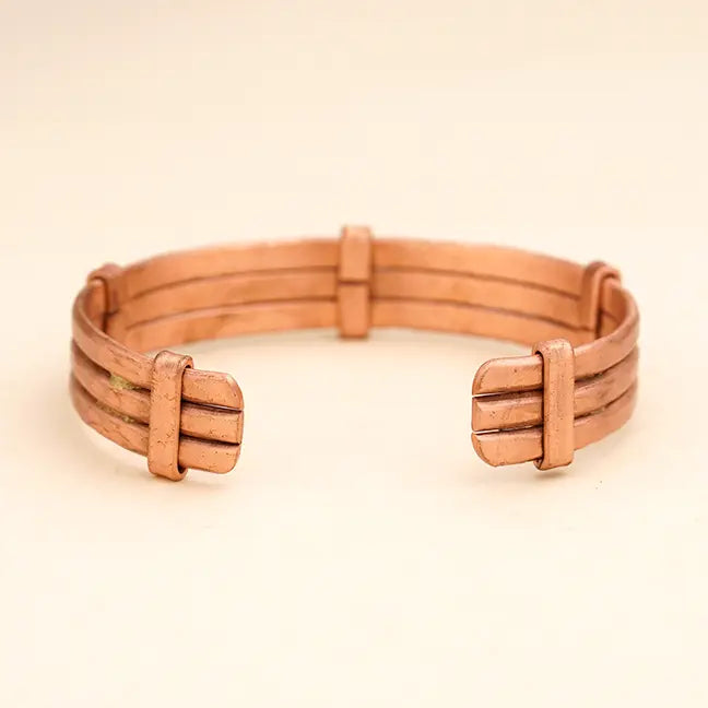 Unisex Rustic Craftsman Tri-band Isha Copper Bracelet |  三束錘鍛手工藝銅手環  (#YS037)