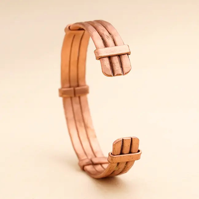 Unisex Rustic Craftsman Tri-band Isha Copper Bracelet |  三束錘鍛手工藝銅手環  (#YS037)