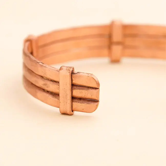 Unisex Rustic Craftsman Tri-band Isha Copper Bracelet |  三束錘鍛手工藝銅手環  (#YS037)