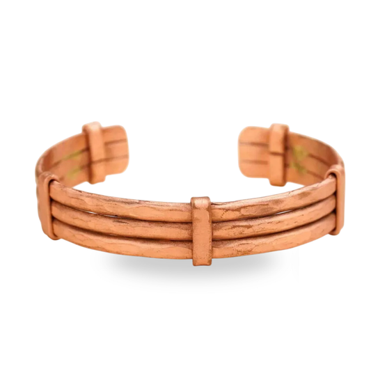 Unisex Rustic Craftsman Tri-band Isha Copper Bracelet |  三束錘鍛手工藝銅手環  (#YS037)