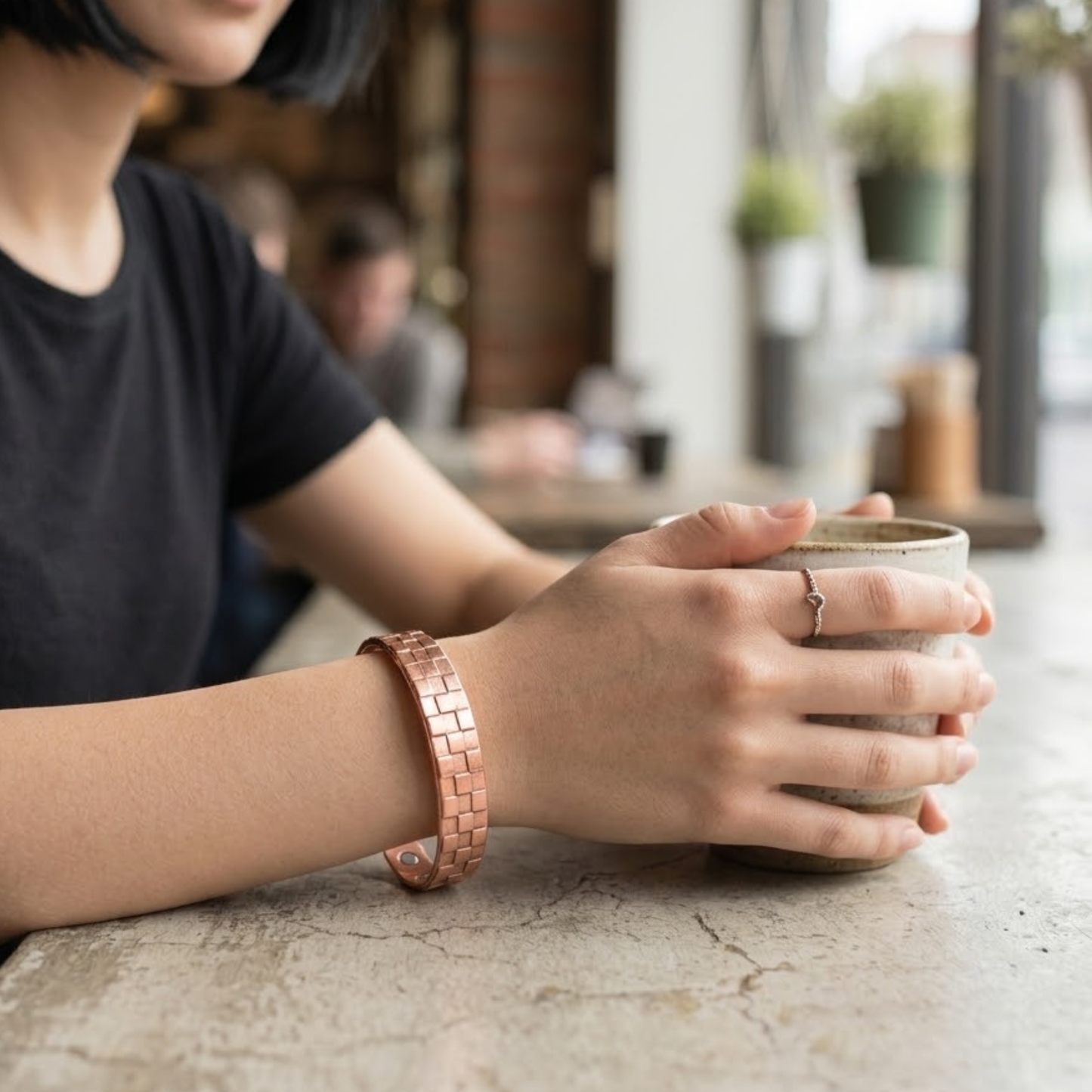 Checkerboard Magnet Copper Bracelet  |  幾何壓紋純銅手鐲 (#YS028)