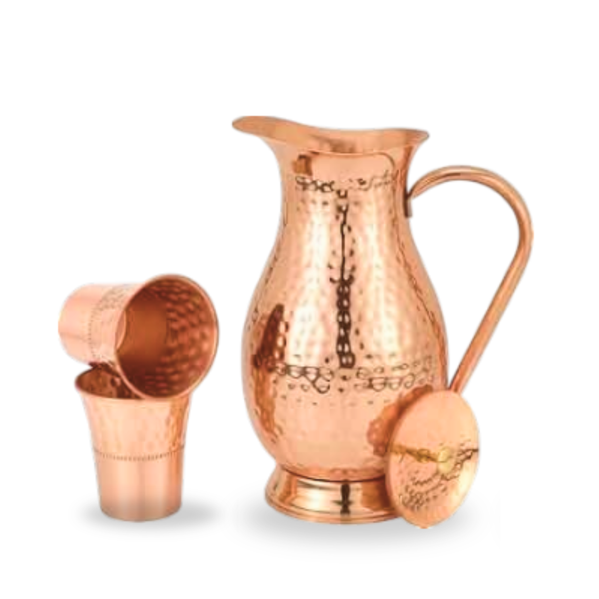 Hammered Copper Jug Set  (1.5L & 2cups) (#CJ1500)｜ 純銅精品儲水壺 - 1.5公升 及 2水杯