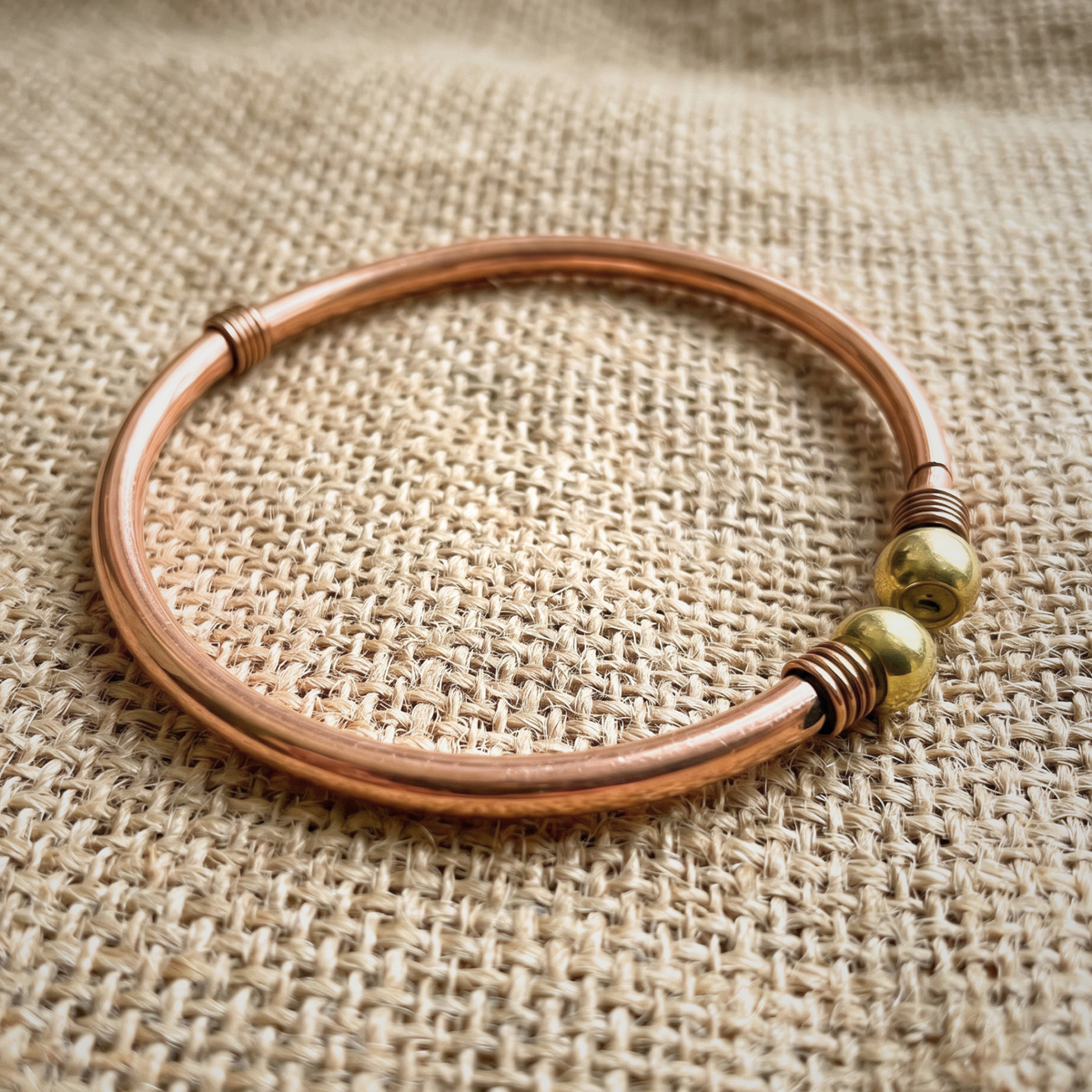 Adjustable Copper Anklet Leg Kada with Brass Bead｜極簡純銅金珠腳踝環 (#YS045B)