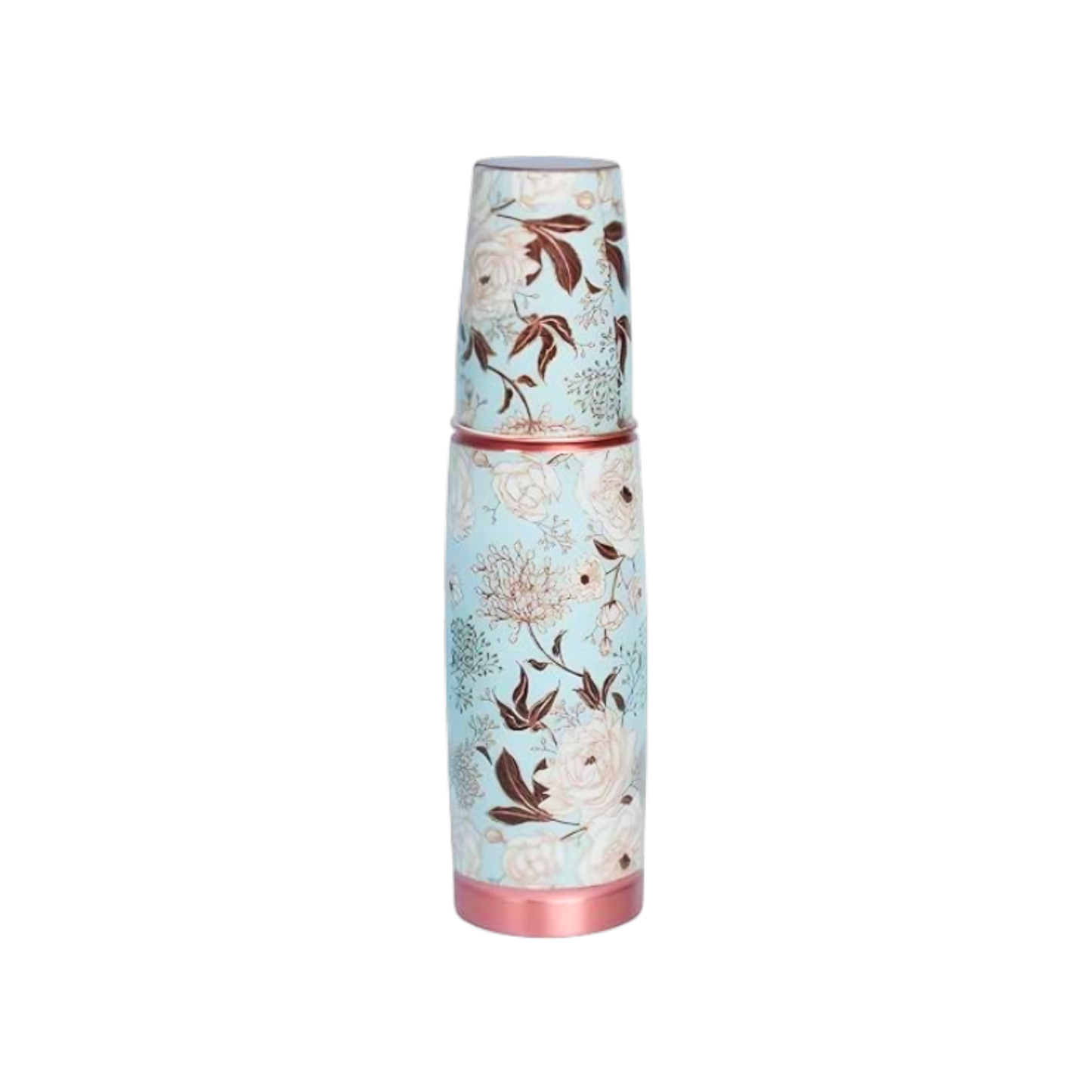 Copper Meena Pastel Blue Bottle (950ml Bottle & Cup) ｜ 印度手工純銅水瓶旅行套裝